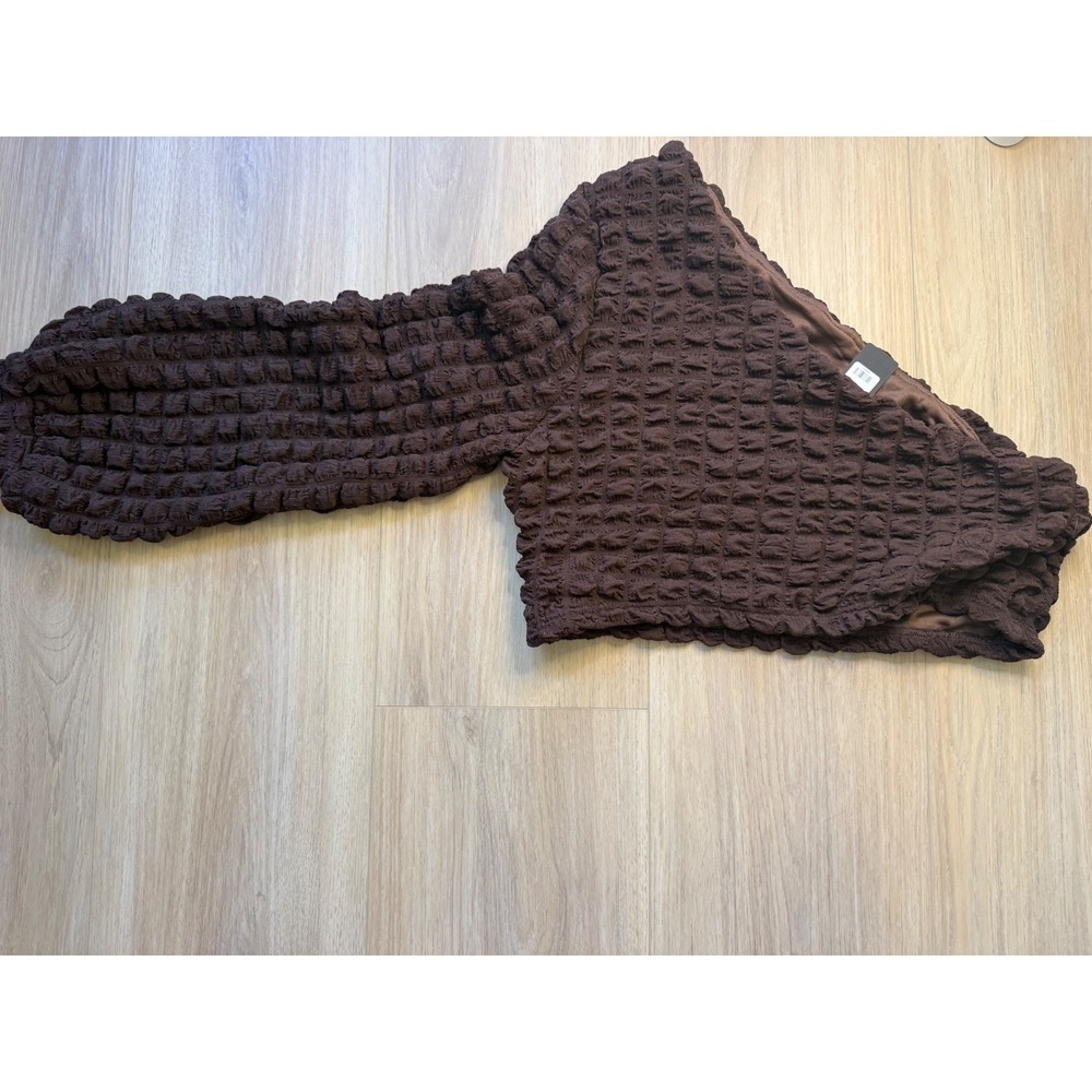 Fashion Nova Be Extra Bubble One Shoulder Crop Top Mocha Brown 2X NWT